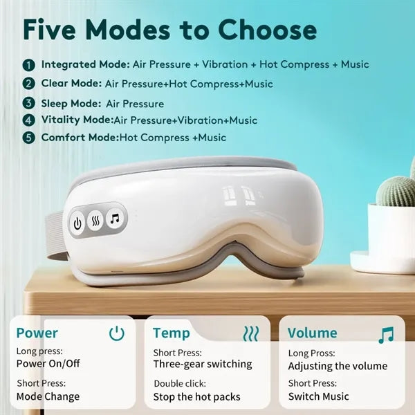 Smart Eye Massager with Heat, Vibration & Bluetooth Music