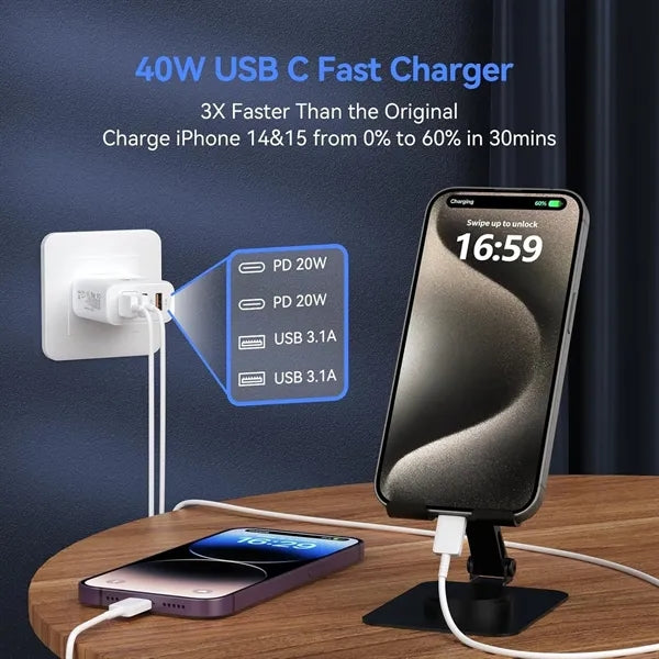 40W 4-Port USB C Fast Charger Block