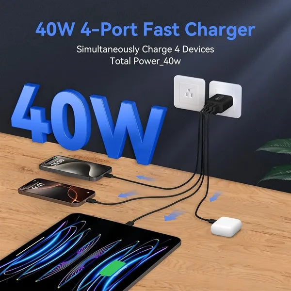 40W 4-Port USB C Fast Charger Block