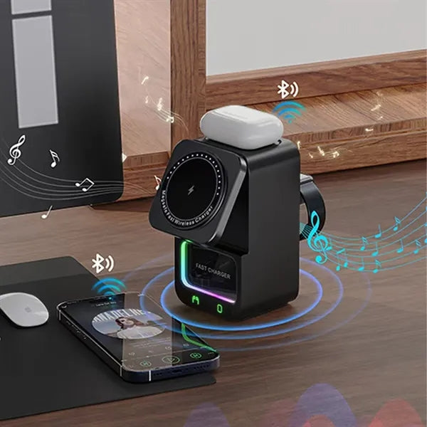 5 in 1 Wireless Charger with Bluetooth Speaker and Phone Sta