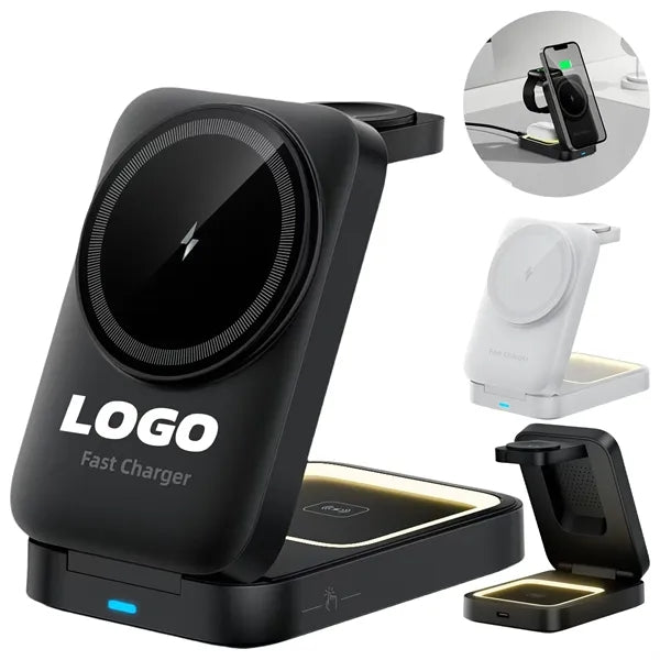 3 in 1 Foldable Wireless Charging Station with Custom Logo