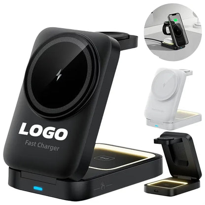 3 in 1 Foldable Wireless Charging Station with Custom Logo