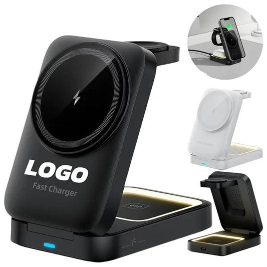 3 in 1 Foldable Wireless Charging Station with Custom Logo