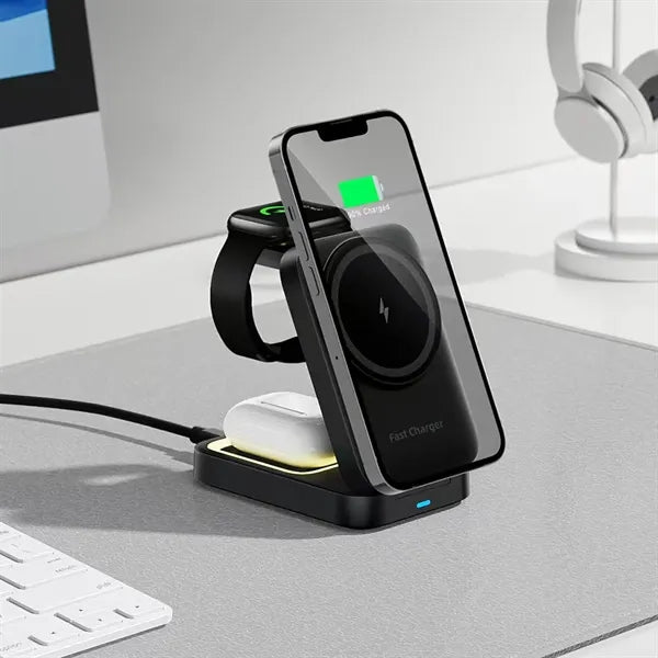 3 in 1 Foldable Wireless Charging Station with Custom Logo