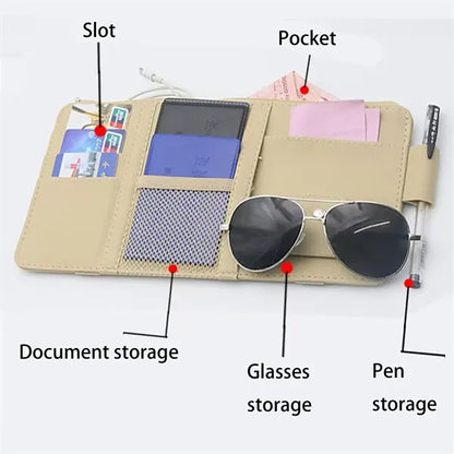 Car Visor Organizer with Card Slots and Sunglass Clip