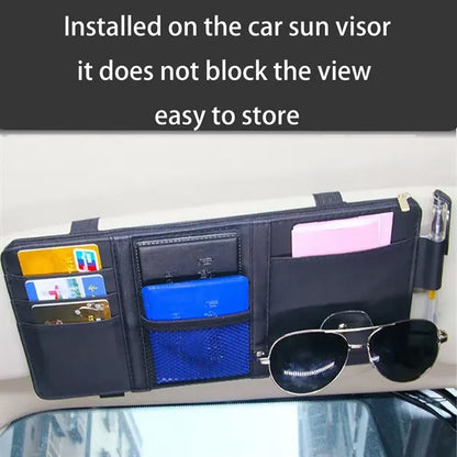 Car Visor Organizer with Card Slots and Sunglass Clip