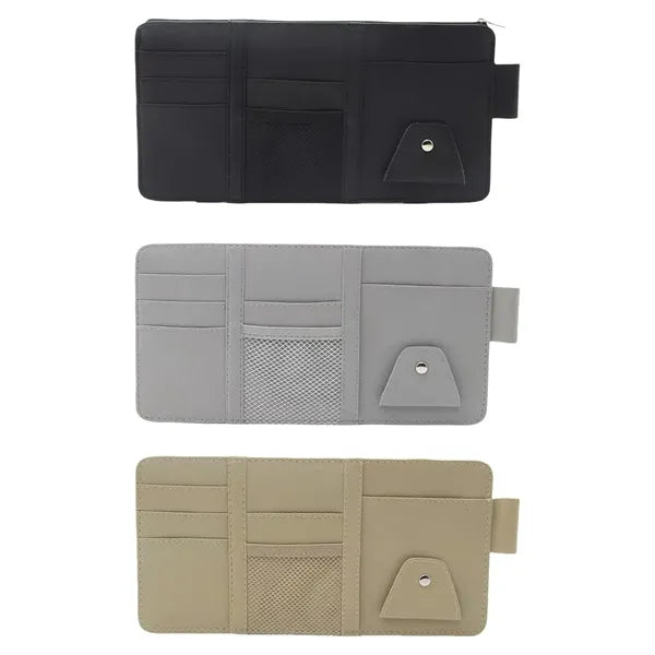 Car Visor Organizer with Card Slots and Sunglass Clip