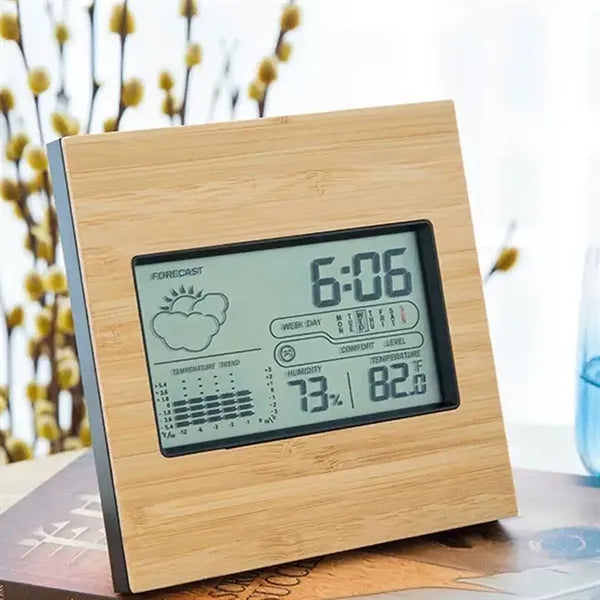 Wooden Frame Digital Weather Clock Temperature Humidity