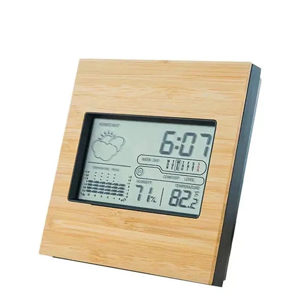 Wooden Frame Digital Weather Clock Temperature Humidity