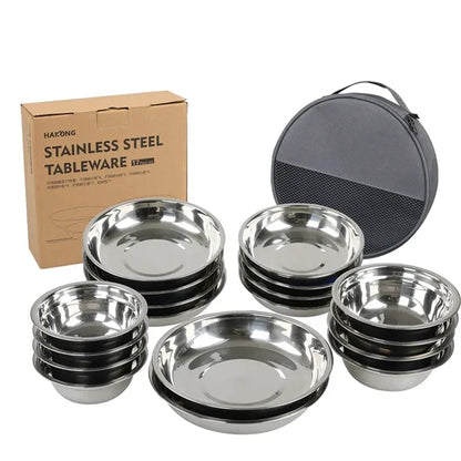 18Pcs Camping Tableware Plates Bowls Set Organizer