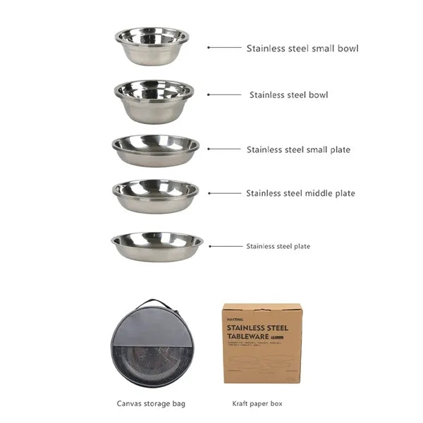 18Pcs Camping Tableware Plates Bowls Set Organizer