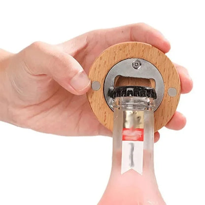 Round Wooden Magnetic Bottle Opener for Refrigerator