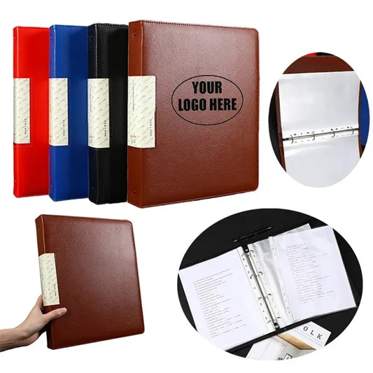 Faux Leather Transparent Insert File Folder Document Holder