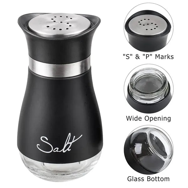 Stainless Steel Salt & Pepper Shakers Set with Glass Bottle