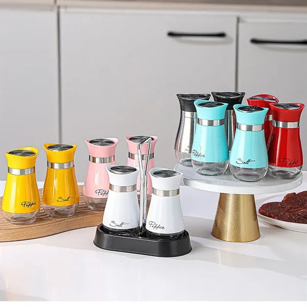 Stainless Steel Salt & Pepper Shakers Set with Glass Bottle