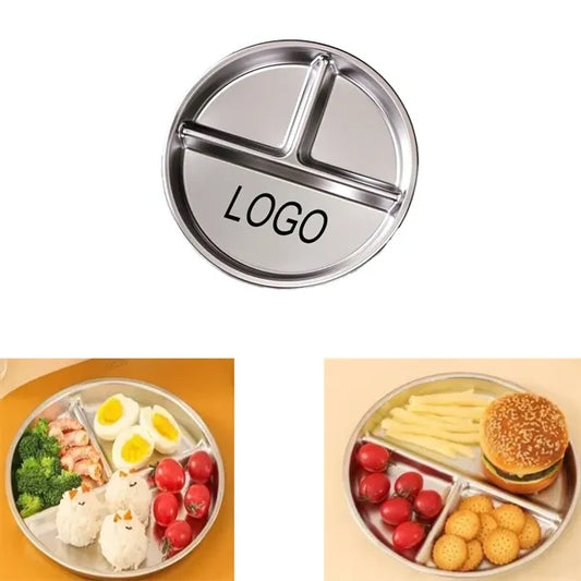 Round 304 Stainless Steel 3-Compartment Durable Dinner Plate