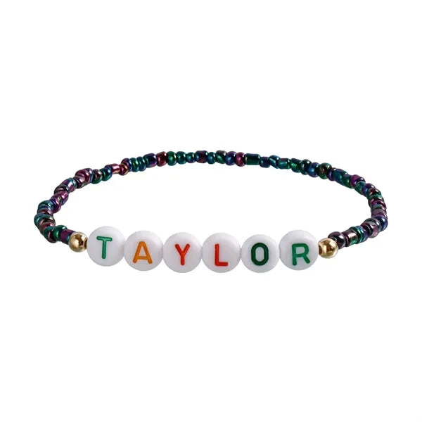color mixing handmade beaded letter elastic bracelet