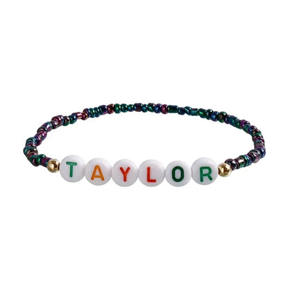 color mixing handmade beaded letter elastic bracelet