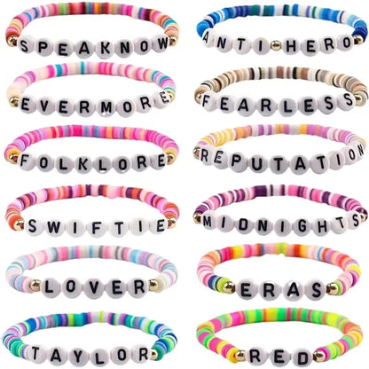 color mixing handmade beaded letter elastic bracelet