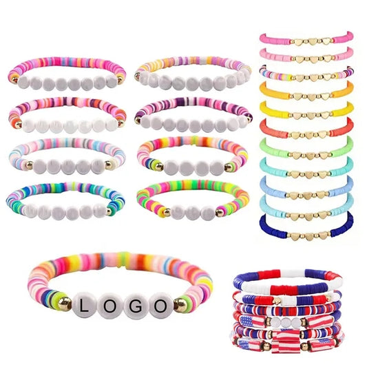 color mixing handmade beaded letter elastic bracelet