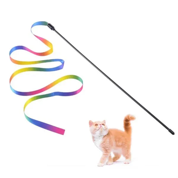 Interactive Cat Rainbow Teaser Wand String Colorful Ribbon