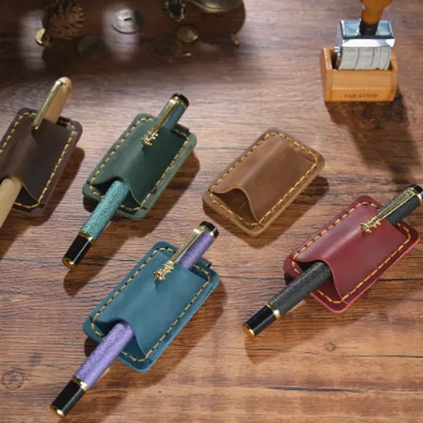 Removable Metal Clip-On Crazy Horse Leather Pen Holder