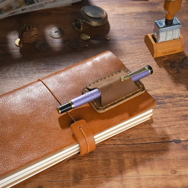 Removable Metal Clip-On Crazy Horse Leather Pen Holder