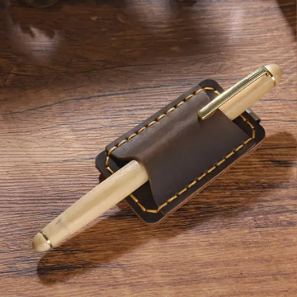 Removable Metal Clip-On Crazy Horse Leather Pen Holder