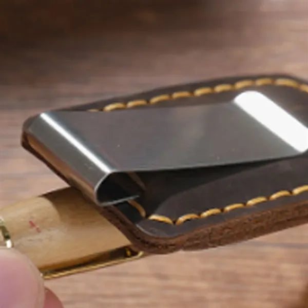 Removable Metal Clip-On Crazy Horse Leather Pen Holder