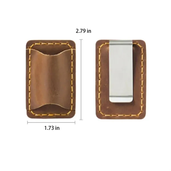 Removable Metal Clip-On Crazy Horse Leather Pen Holder