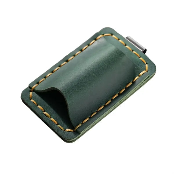 Removable Metal Clip-On Crazy Horse Leather Pen Holder