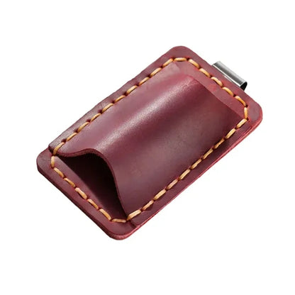 Removable Metal Clip-On Crazy Horse Leather Pen Holder