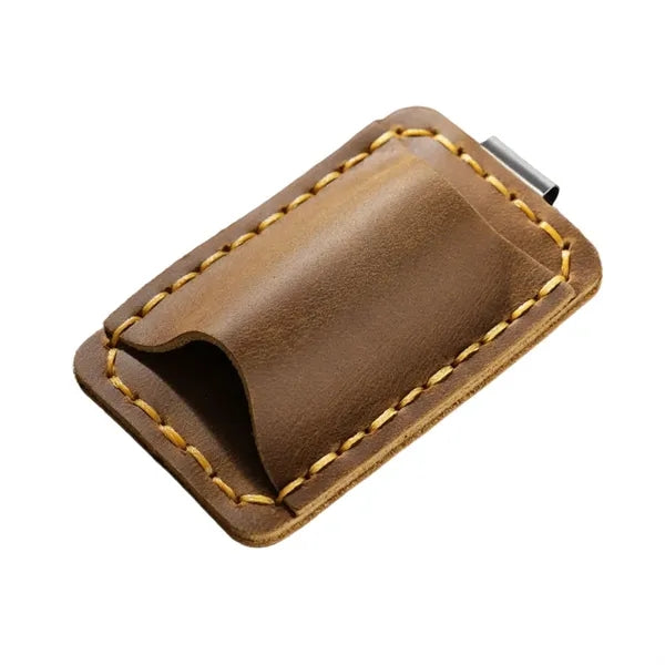 Removable Metal Clip-On Crazy Horse Leather Pen Holder