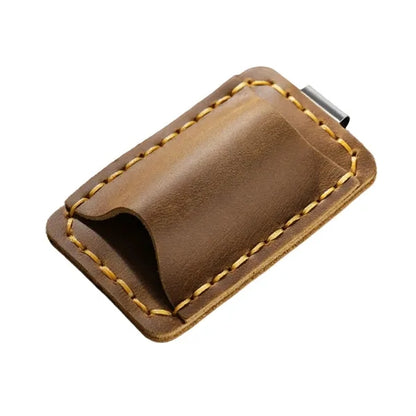 Removable Metal Clip-On Crazy Horse Leather Pen Holder