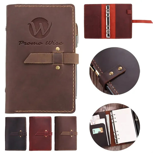 6-ring Binder Crazy Horse Leather Notebook w/ Card Slot