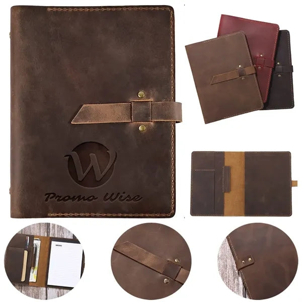 A5 Crazy Horse Leather Notepad Holder with Multi-Compartment