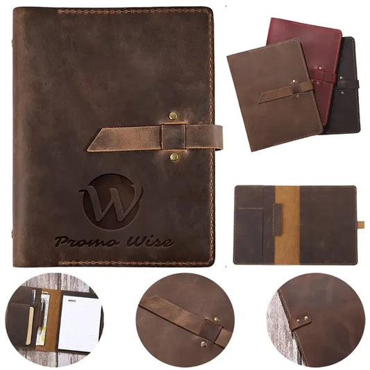 A5 Crazy Horse Leather Notepad Holder with Multi-Compartment