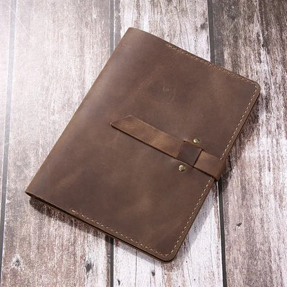A5 Crazy Horse Leather Notepad Holder with Multi-Compartment