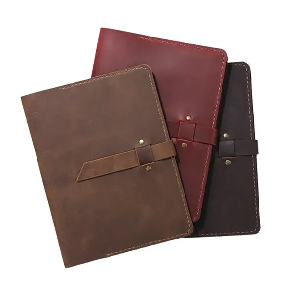 A5 Crazy Horse Leather Notepad Holder with Multi-Compartment