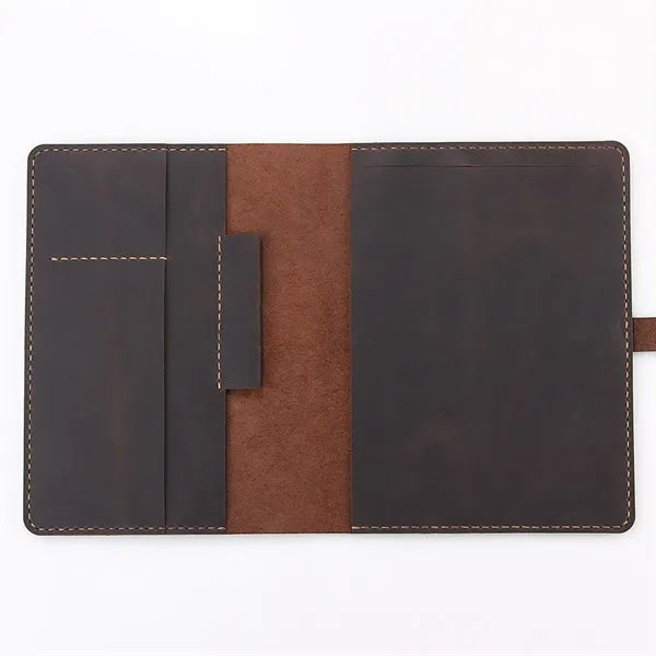 A5 Crazy Horse Leather Notepad Holder with Multi-Compartment