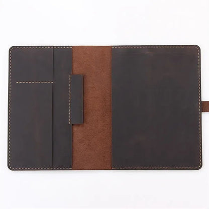 A5 Crazy Horse Leather Notepad Holder with Multi-Compartment