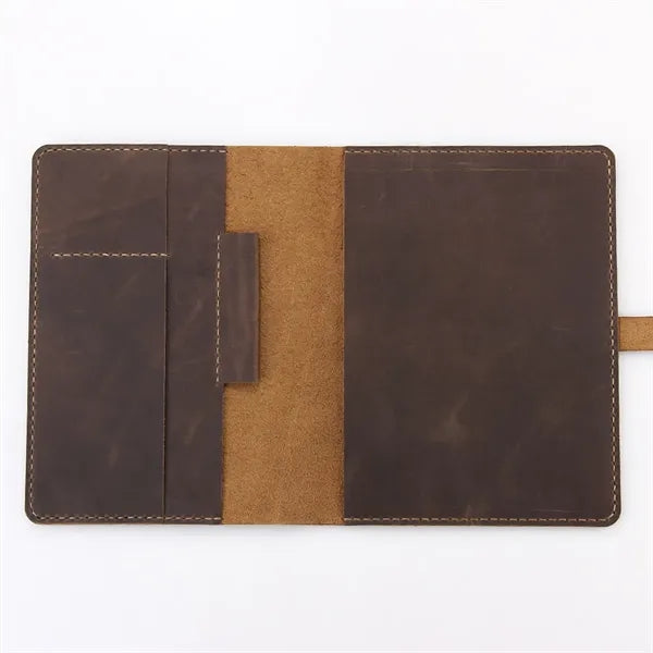 A5 Crazy Horse Leather Notepad Holder with Multi-Compartment