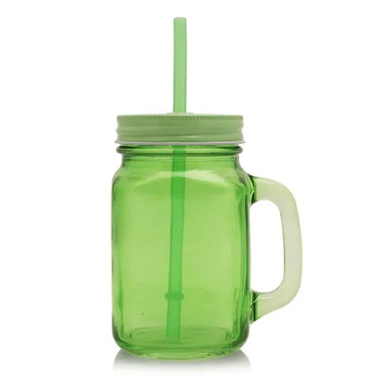 15 oz Colorful Handle Mason Jars with Straw