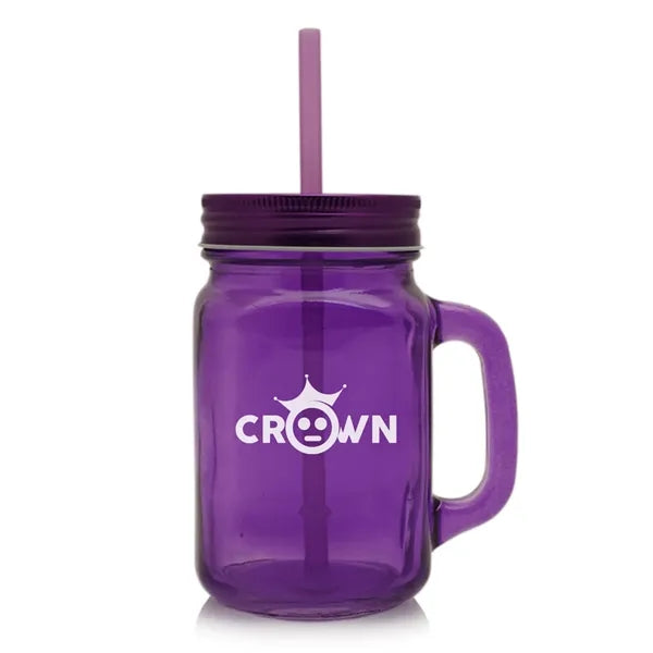 15 oz Colorful Handle Mason Jars with Straw