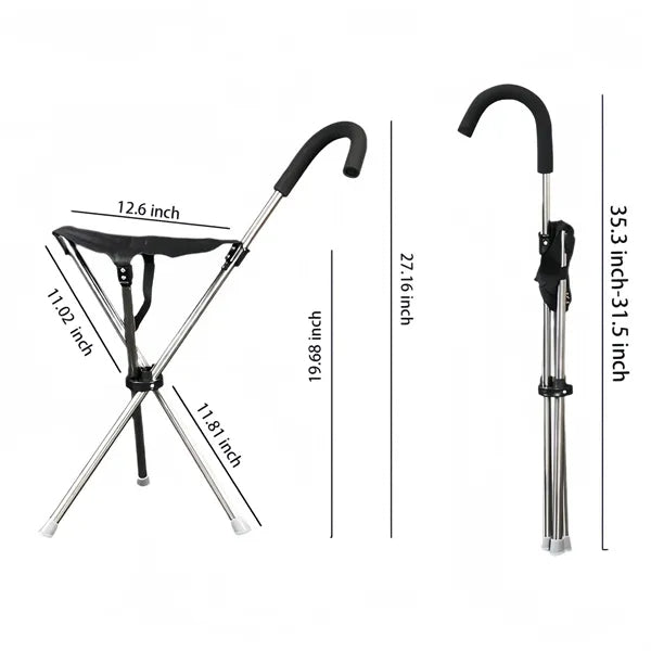 Foldable Cane Seat With Backrest Portable