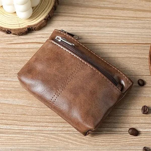 Dual Zippered PU Leather Minimalist Lightweight Coin Purse