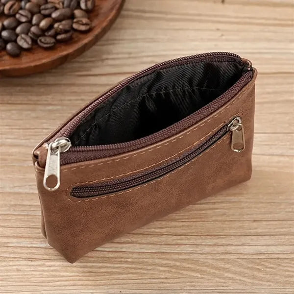 Dual Zippered PU Leather Minimalist Lightweight Coin Purse