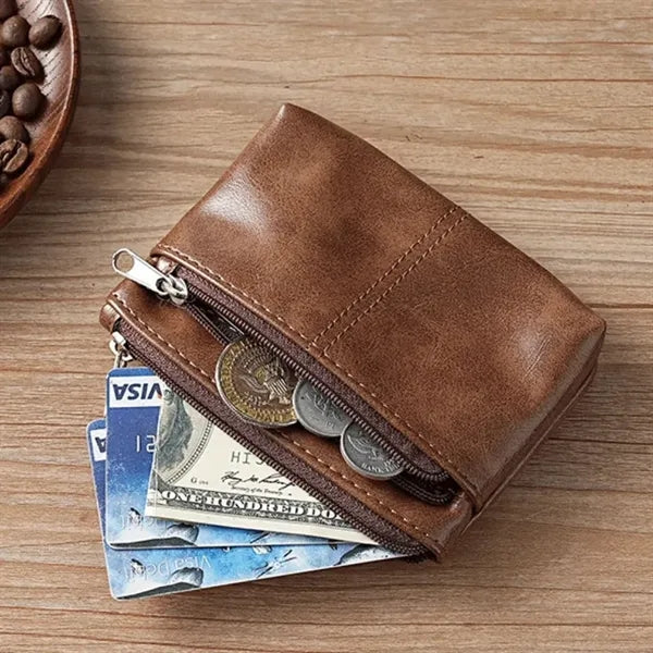 Dual Zippered PU Leather Minimalist Lightweight Coin Purse