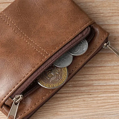 Dual Zippered PU Leather Minimalist Lightweight Coin Purse