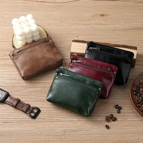 Dual Zippered PU Leather Minimalist Lightweight Coin Purse